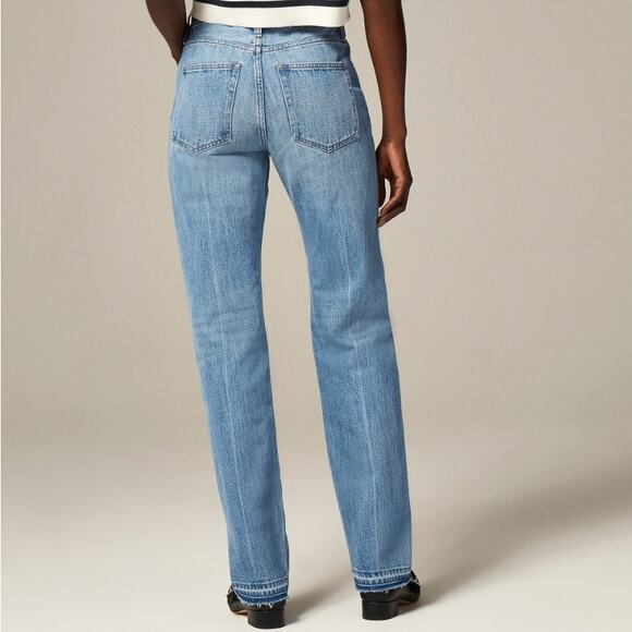 J.Crew Mid-Rise Straight Leg Jean WMNS 29 Elise Wash Blue Rigid Denim Frayed Hem - Picture 2 of 8